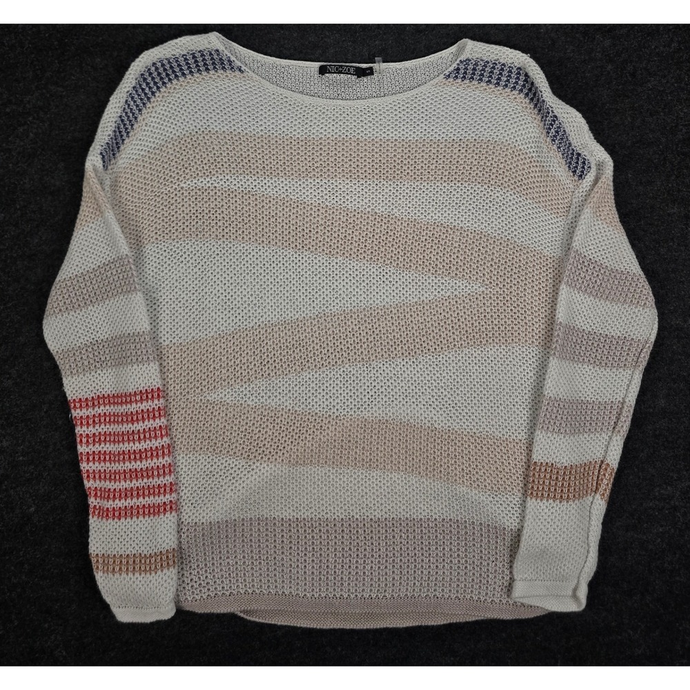 Nic and Zoe Women's Striped Mesh Knit Pullover Sweater Linen Blend  Size S